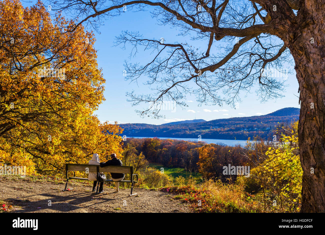 Hudson River gesehen von der Vanderbilt Mansion National Historic Site, Hyde Park, New York State, USA Stockfoto