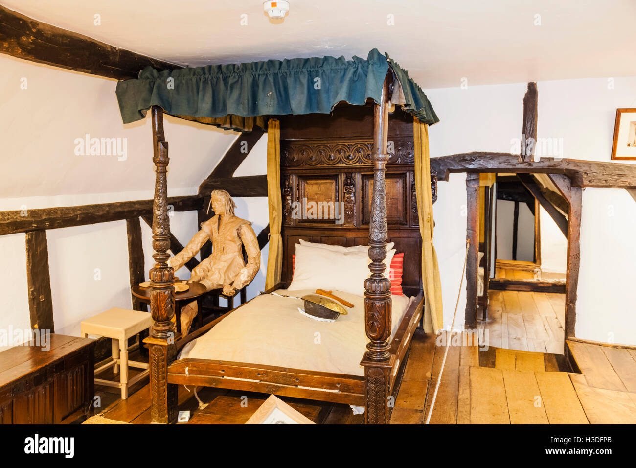 Stratford, Cotswolds, Warwickshire, England Anne Hathaway Hütte, Schlafzimmer Stockfoto