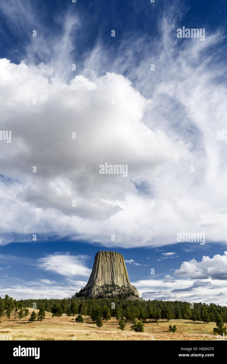 WY02258-00... WYOMING - Devils Tower von Joyner Ridge-roten Betten Weges in Devils Tower National Monument betrachtet. Stockfoto