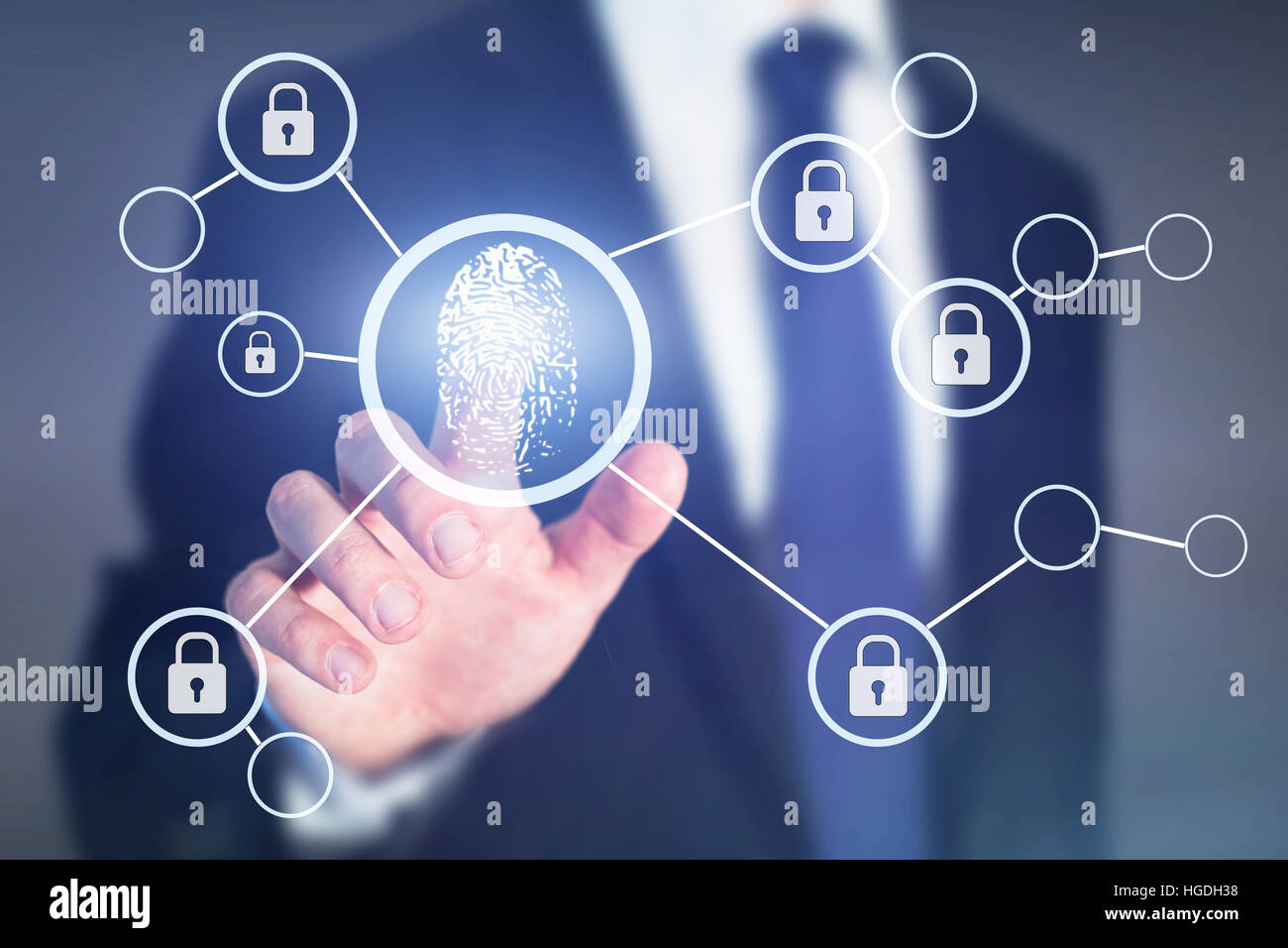 Fingerabdruck Zugriff Berechtigungskonzept, Informations-Sicherheit personenbezogener Daten Stockfoto