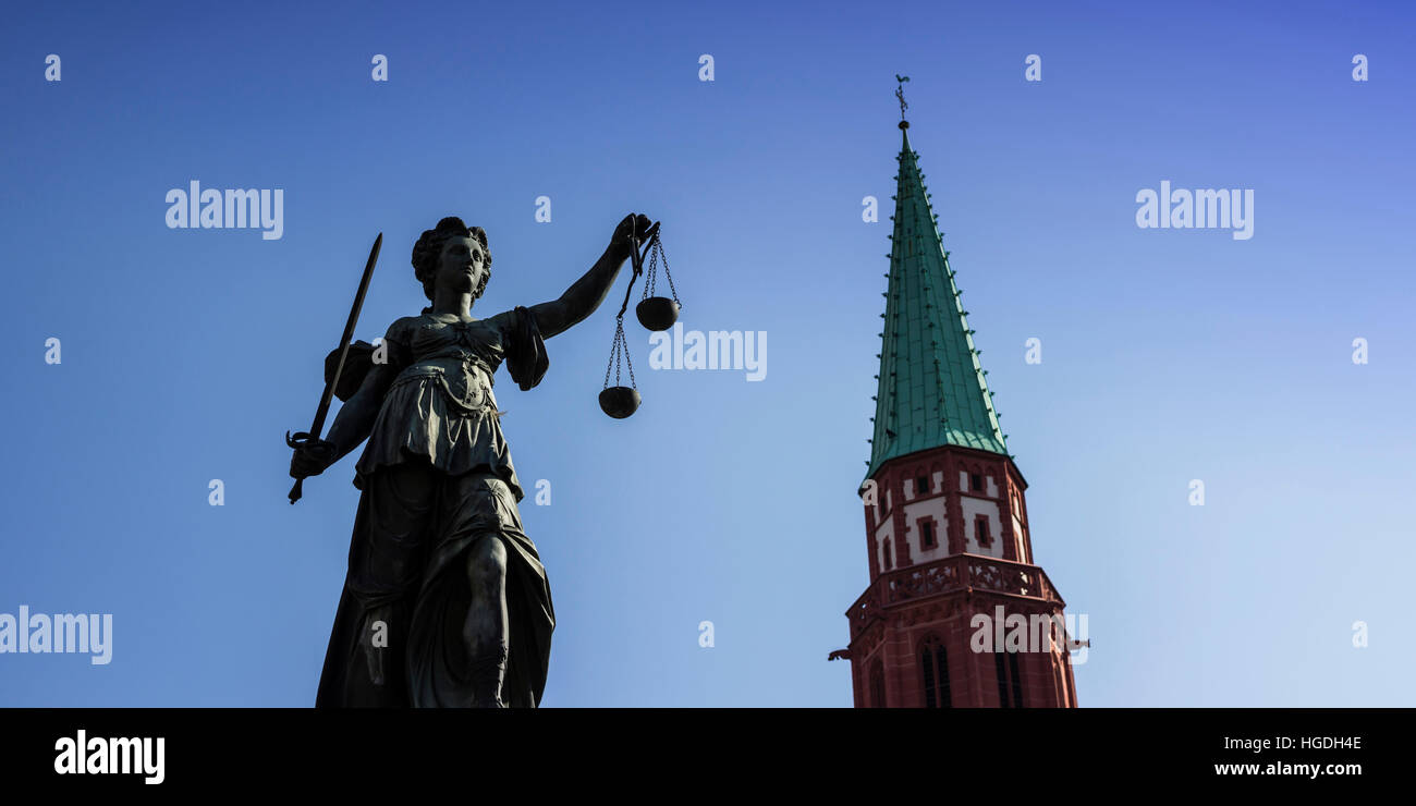 Justitia in Frankfurt am Main Stockfoto
