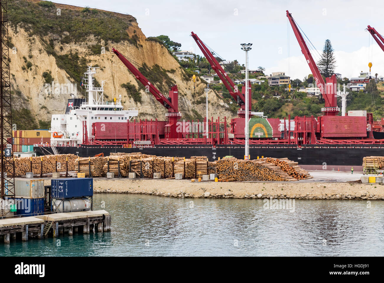 Protokolle bereit, verladen sein Schiff in Napier Neuseeland Stockfoto