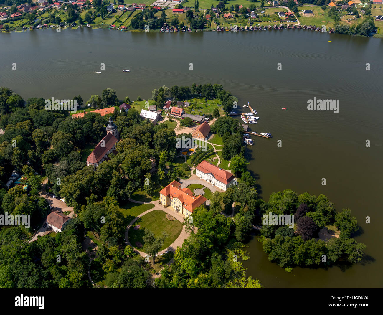 Luftaufnahme, Mirower Schloss, Burg Insel, See Mirow, Mecklenburger Seenplatte, Mecklenburg-Western Pomerania, Deutschland Stockfoto