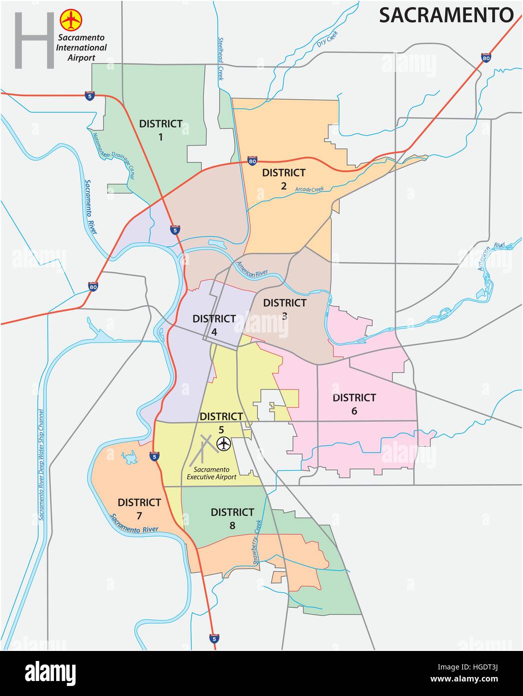 Sacramento District administrative und politische Karte Stock Vektor