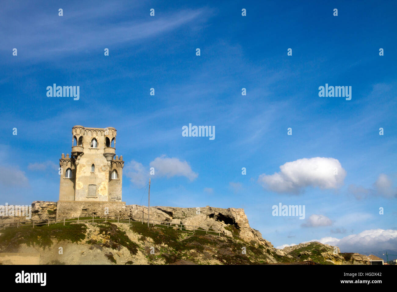 Castillo de Santa Catalina, Maintower der alten Festung von Tarifa, Andalusien, Spanien Stockfoto