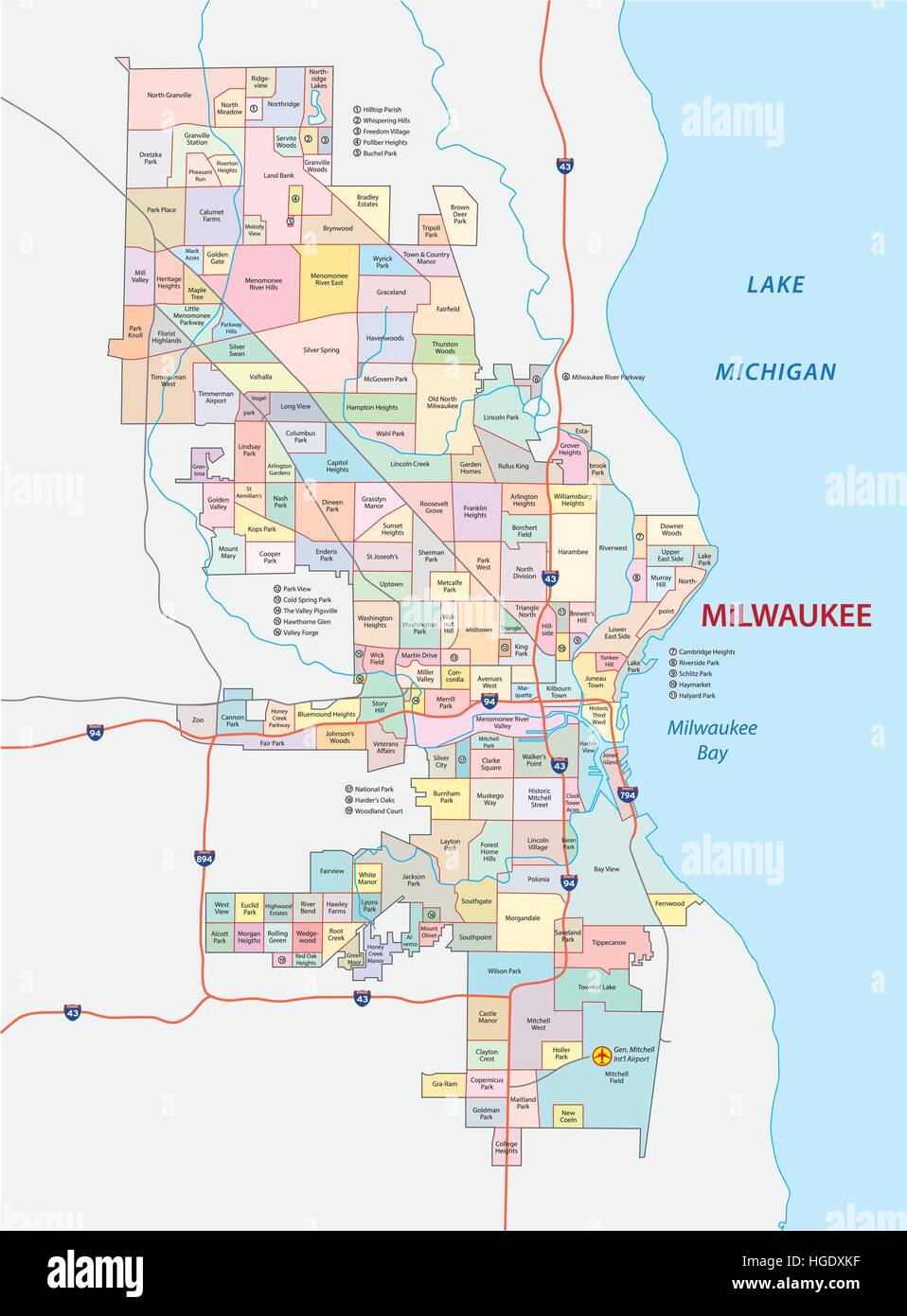 Milwaukee Nachbarschaft und Fahrplan Stock Vektor
