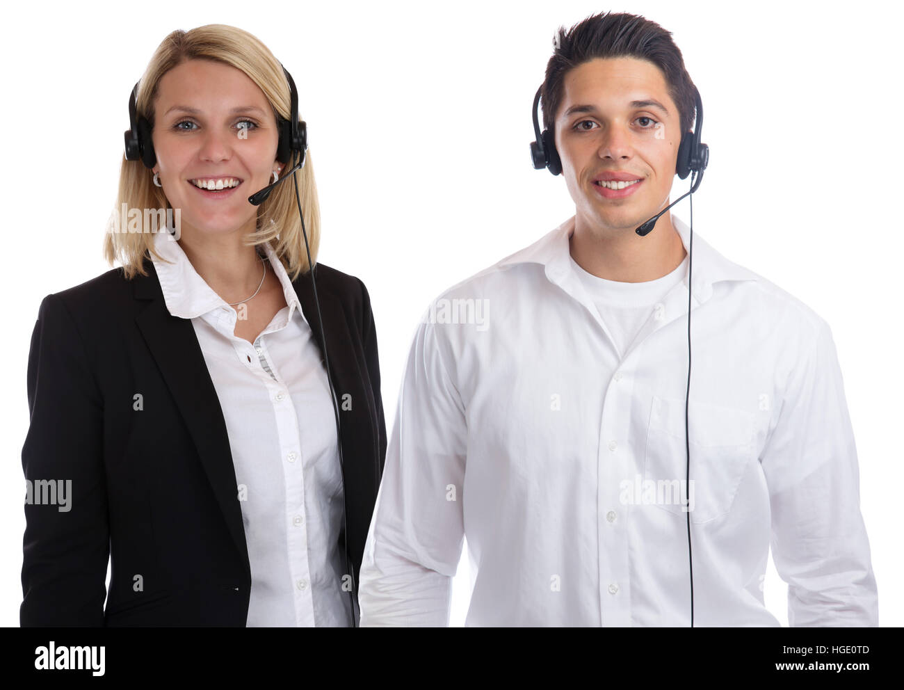 Call Center Agent team Headset telefon telefon Sekretär business isoliert auf weißem Hintergrund Stockfoto
