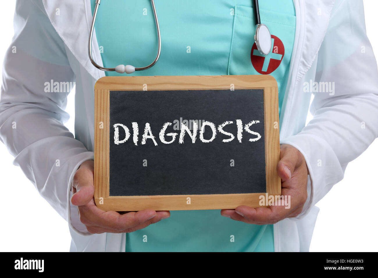 Diagnose der Krankheit krank Krankheit gesund gesundheit Check-up Screening junger Arzt mit Vorzeichen Stockfoto