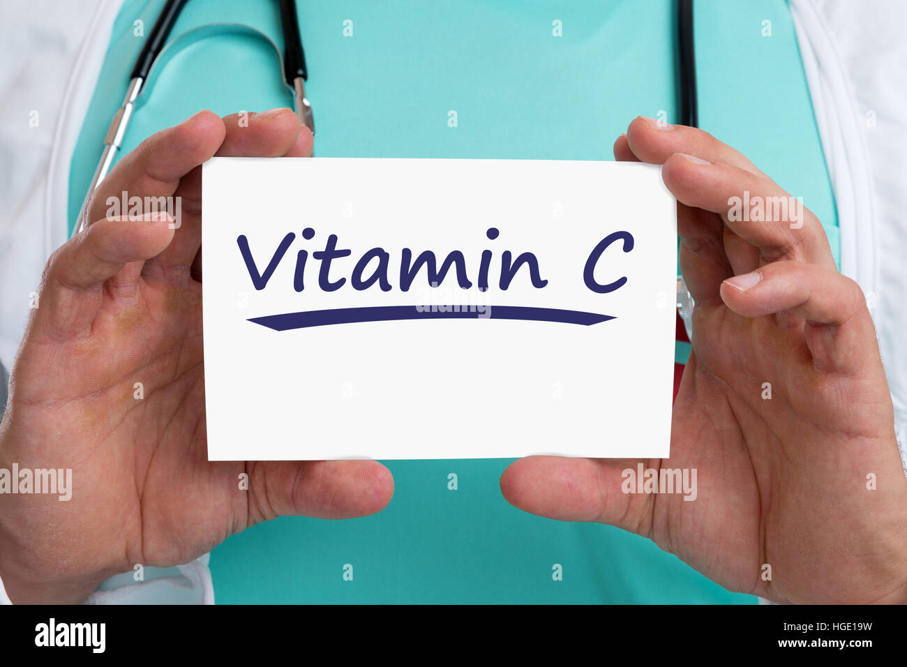 Vitamin C Vitamine gesunde Ernährung lifestyle Arzt Gesundheit mit Vorzeichen Stockfoto
