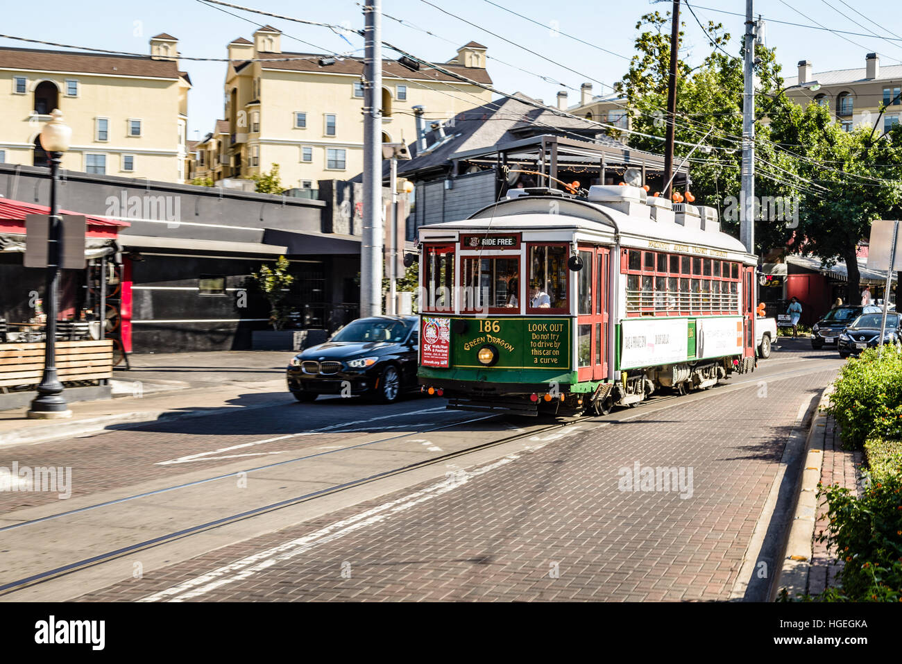 Green Dragon M-Linien Vintage Wagen, McKinney Avenue, Dallas, Texas Stockfoto