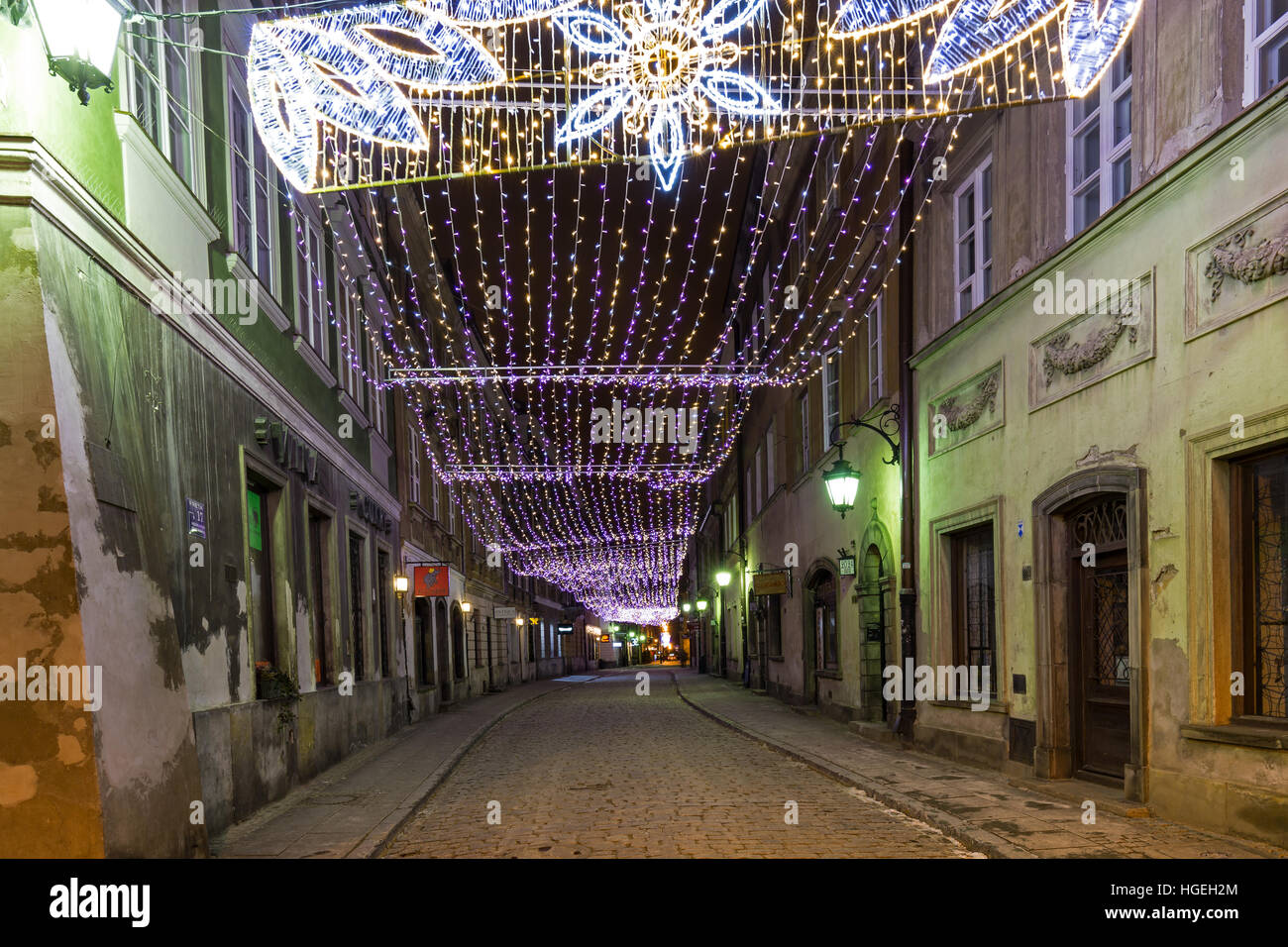 Warschau, Altstadt, Polen 5. Januar 2017. Weihnachts-Dekorationen auf die Altstadt in Warschau. Stockfoto