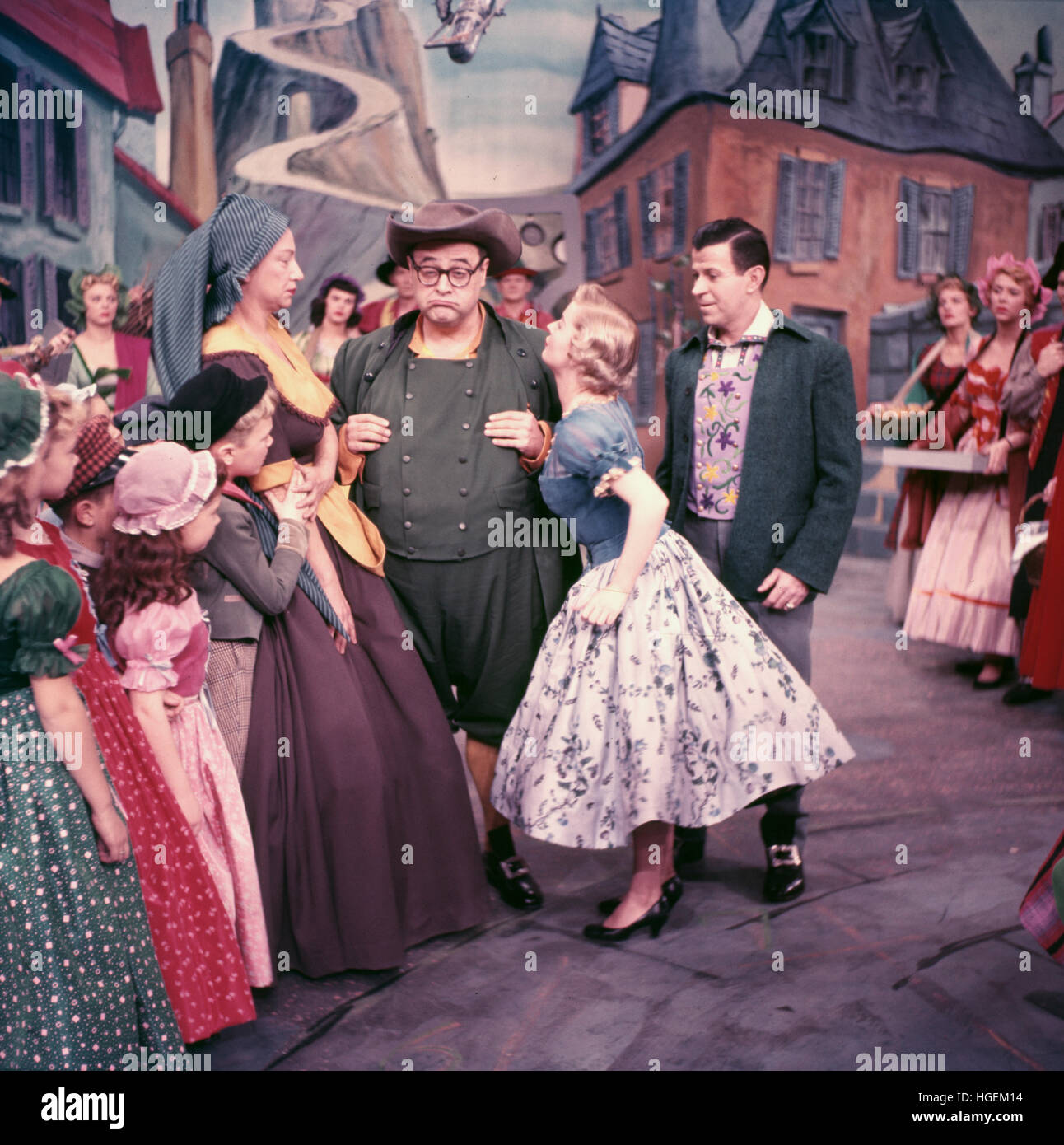 Jack E. Leonard, Jo Sullivan und Dennis Day in Babes in Toyland. Stockfoto