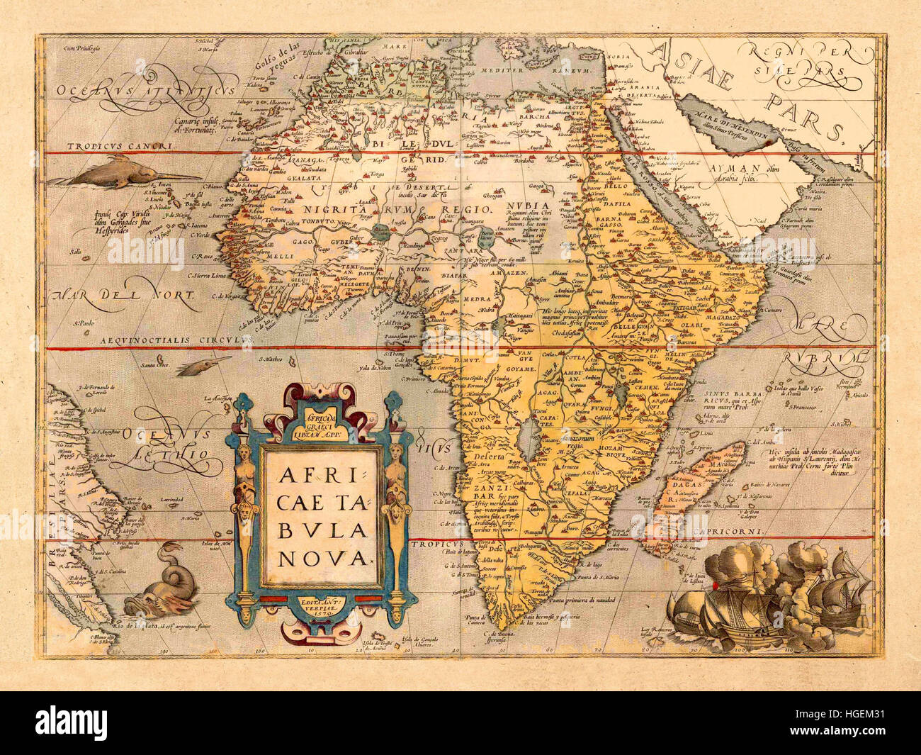 Karte von Afrika 1572 Stockfoto
