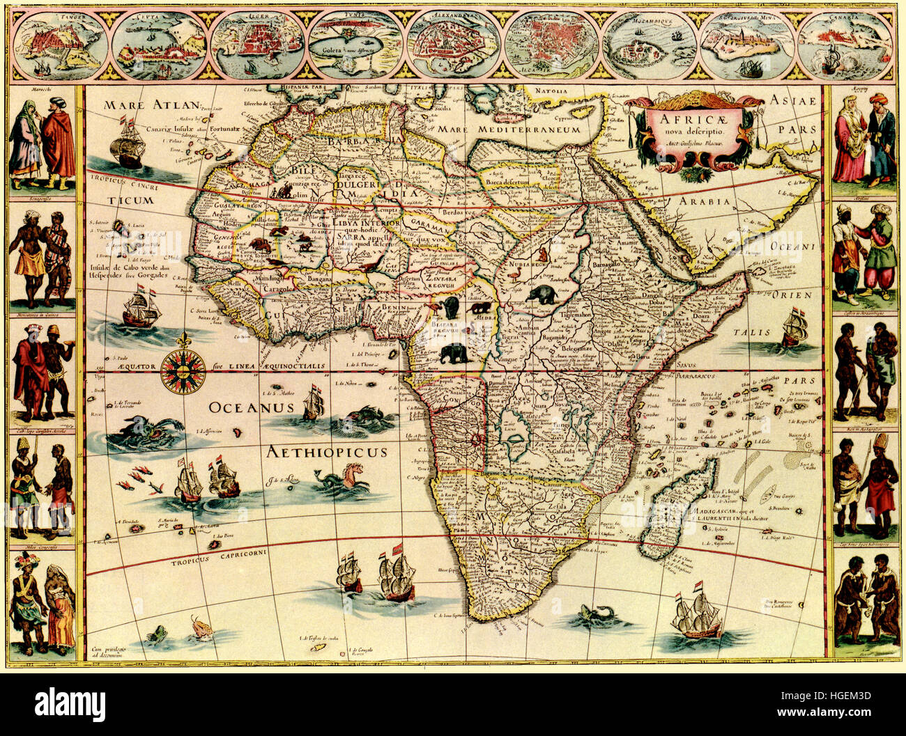 Karte von Afrika 1640 Stockfoto