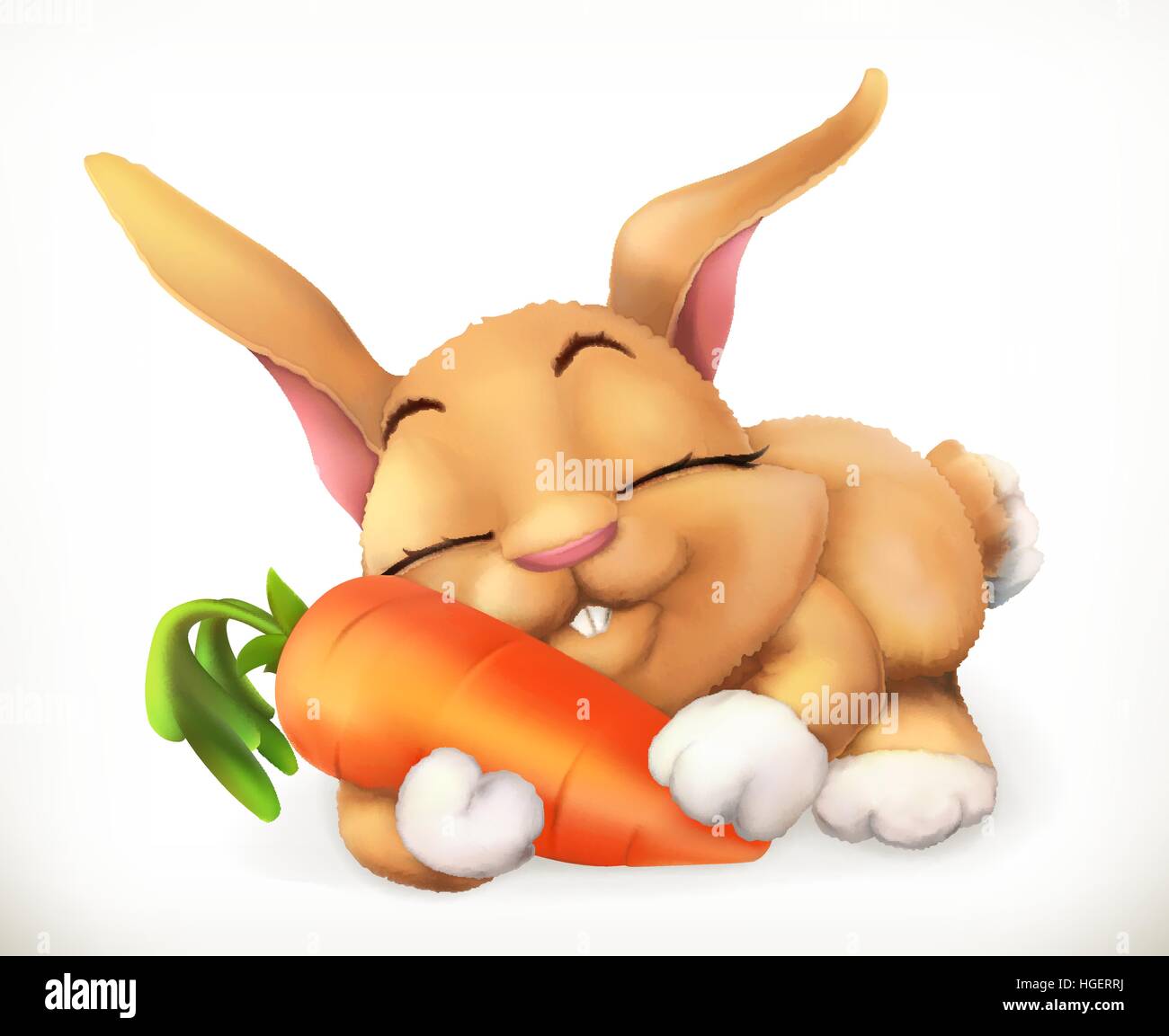 Hase und Karotte-Cartoon-Figur. Lustige Tiere 3d Vektor icon Stock Vektor