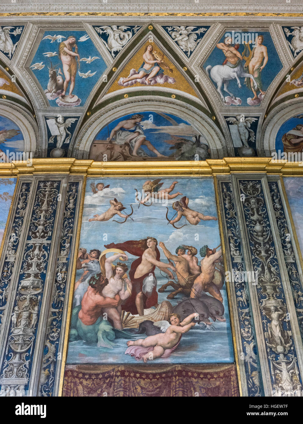 Rom. Italien. Villa Farnesina. Triumph der Galatea, 1512, Fresko von Raffael in der Loggia di Galatea, Stockfoto