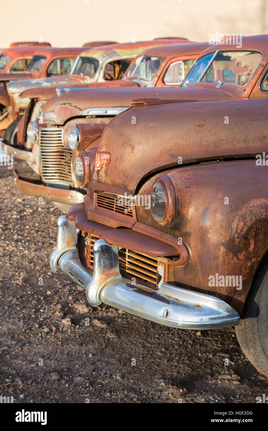 Delta, Colorado - verrostet klassischer Automobile auf dem Display an Orvals Gebrauchtwagen. Stockfoto