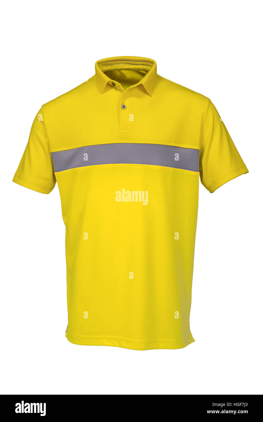 Gelben Golf Shirts für Mann oder Frau auf weißem Hintergrund Stockfoto