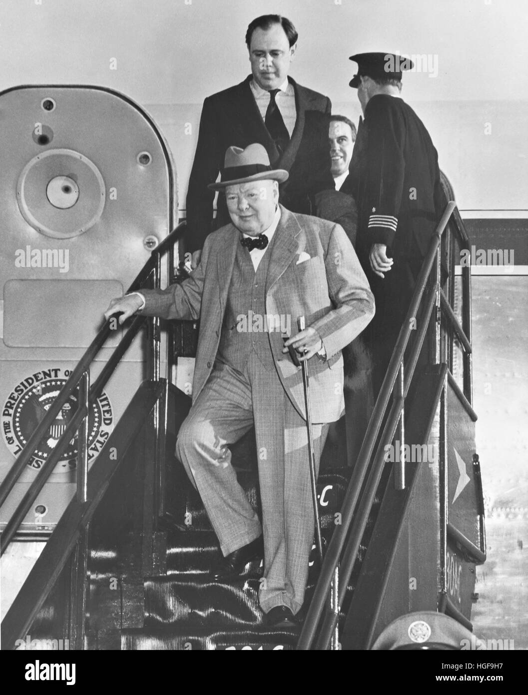 Winston Churchill besucht Bermuda mit Schwiegersohn Christopher Soames und Principal Private Secretary Jock Colville. Januar 1953 Stockfoto