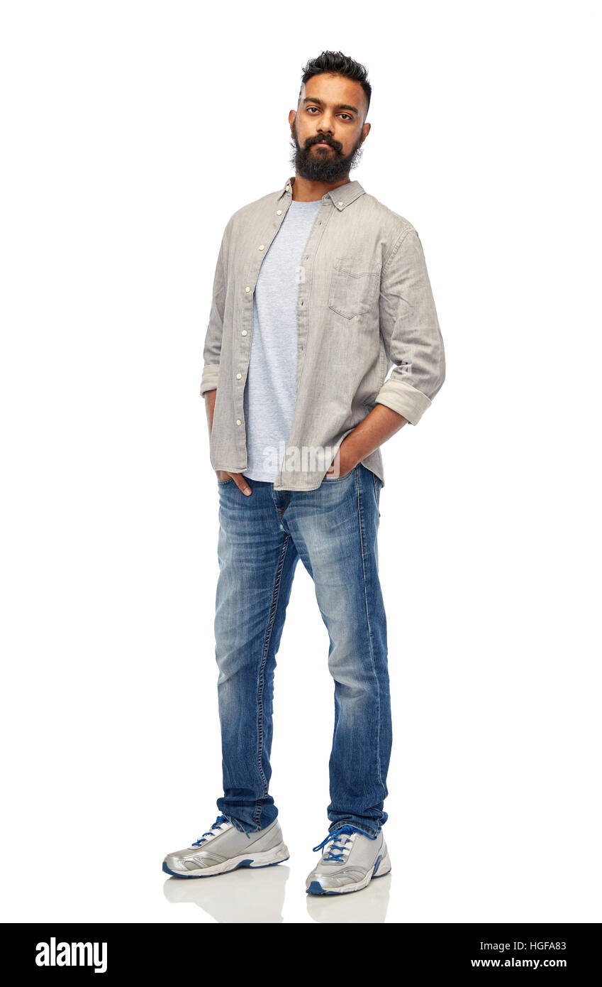 indischer Mann in weiß Stockfoto