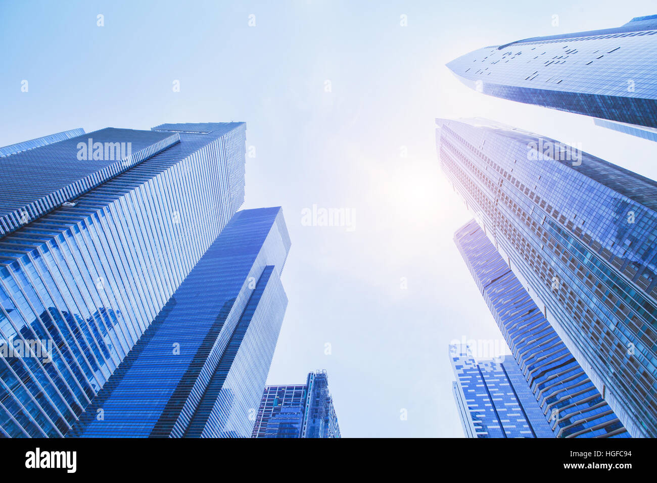 futuristische High-Tech Hintergrund, Perspektive der Unternehmen moderne Bürogebäude Stockfoto