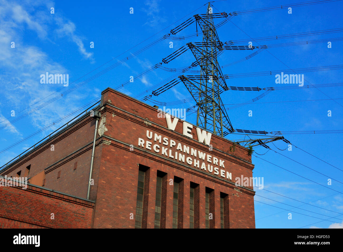 VEW Umspannwerk Recklinghausen, Ruhrgebiet, Nordrhein-Westfalen Stockfoto