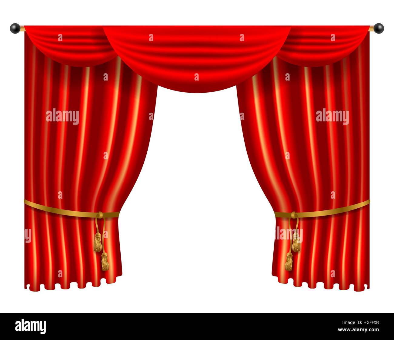 3D rot Luxus Seide Vorhang, realistische Inneneinrichtung samt Stock Vektor