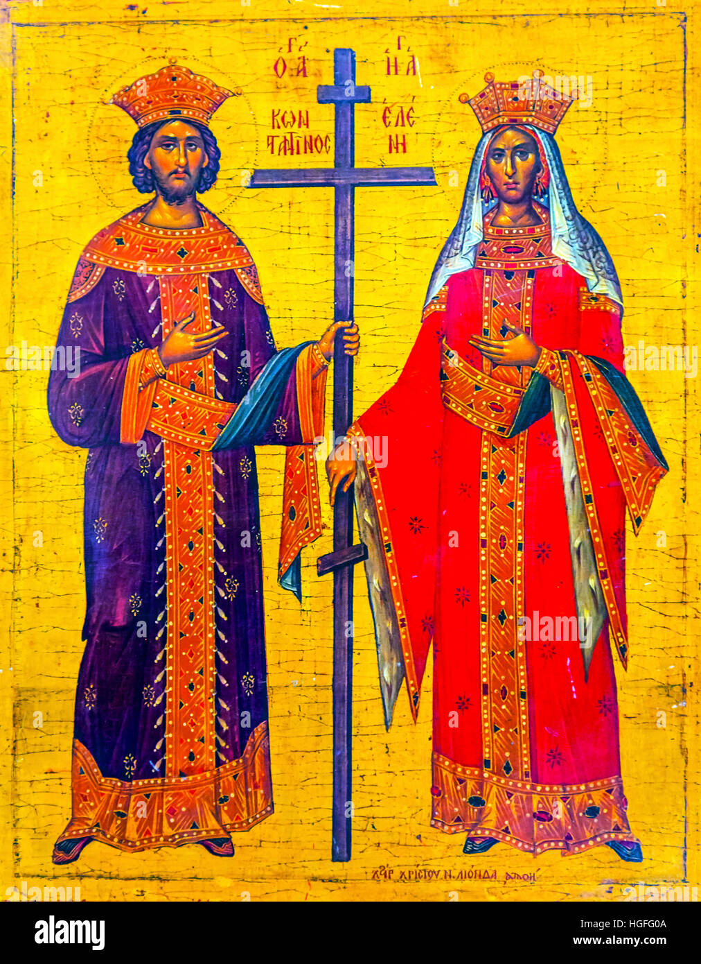 Kaiser Konstantin Königin Helena Golden Icon Saint George griechisch orthodoxe Kirche Madaba Jordan.  Kirche entstand in den späten 1800er und beherbergt viele Stockfoto