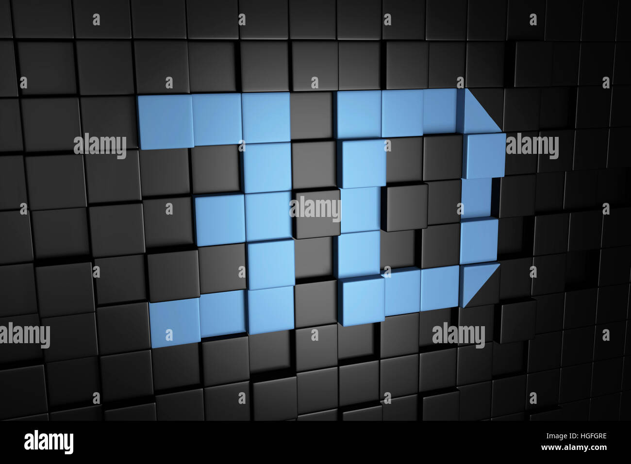 Blaue 3D-Text mit Würfel Stockfoto