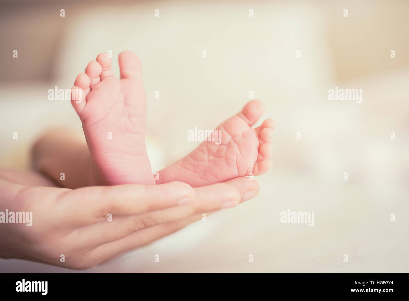 Eine Nahaufnahme von winzigen Babys Füße Stockfoto