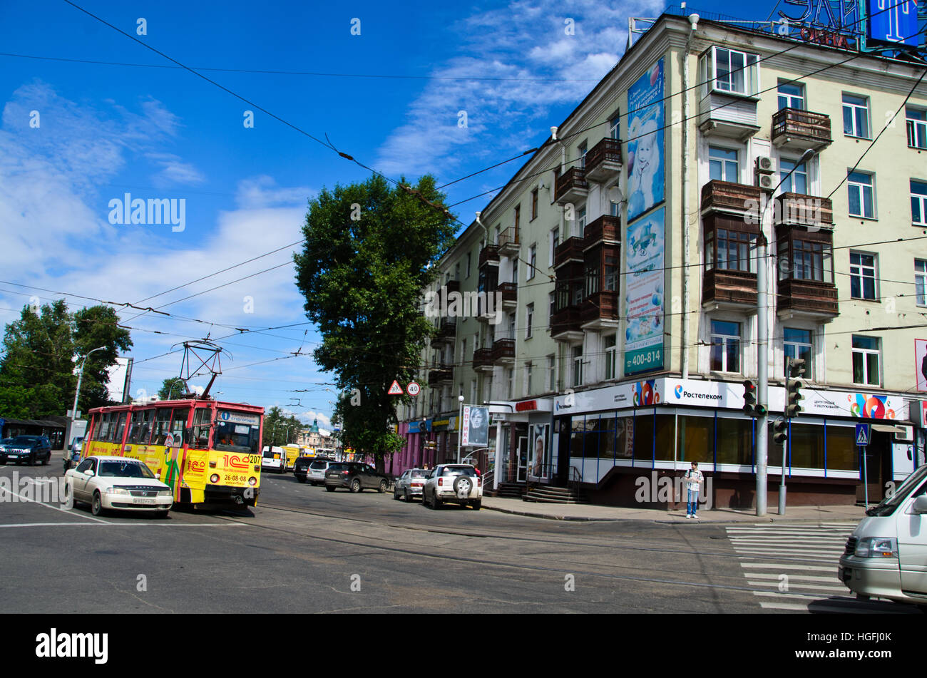 Eine der Hauptstraßen in der Stadt Irkutsk Stockfoto