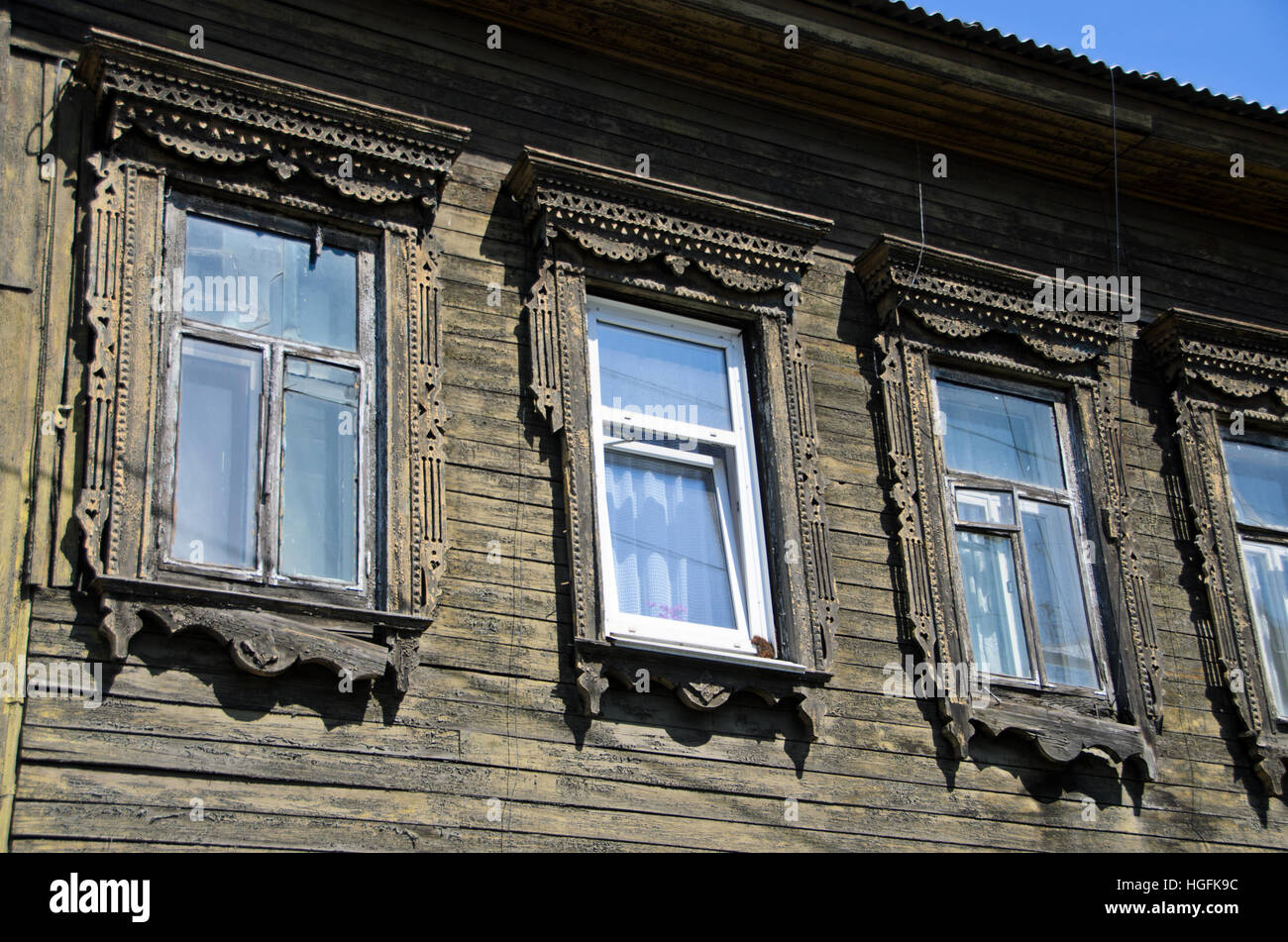 Alte Fenster Stil in Irkutsk Stockfoto