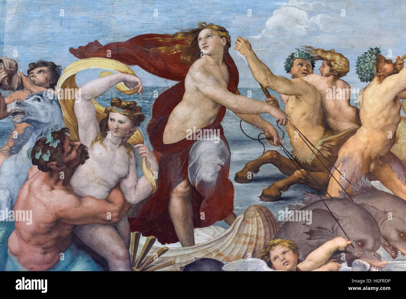 Rom. Italien. Villa Farnesina. Triumph der Galatea (Detail), 1512, Fresko von Raffael in der Loggia di Galatea. Stockfoto