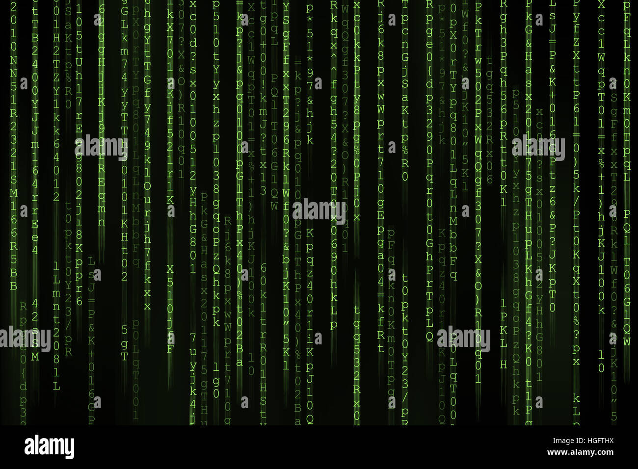 Matrix Hintergrund mit den grünen Symbolen Stockfoto