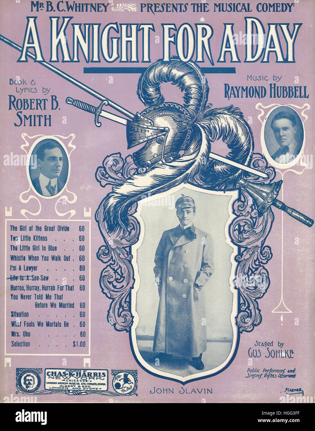 "Ein Ritter für einen Tag" musikalische Noten 1907 Abdeckung Stockfoto