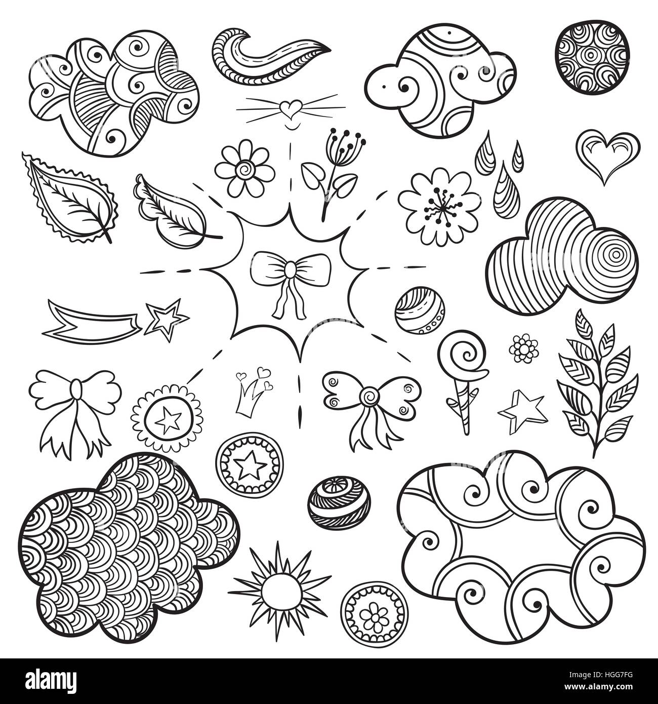 Vektor-Set von modischen patches Elemente wie Herz, Blume, Mail, Wolke, Blatt, Sonne. Stock Vektor