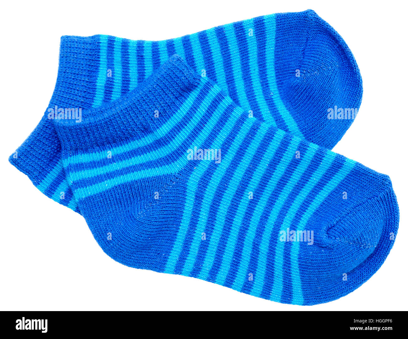 gestreift blau Baby Socken isoliert auf einem weißen Stockfoto