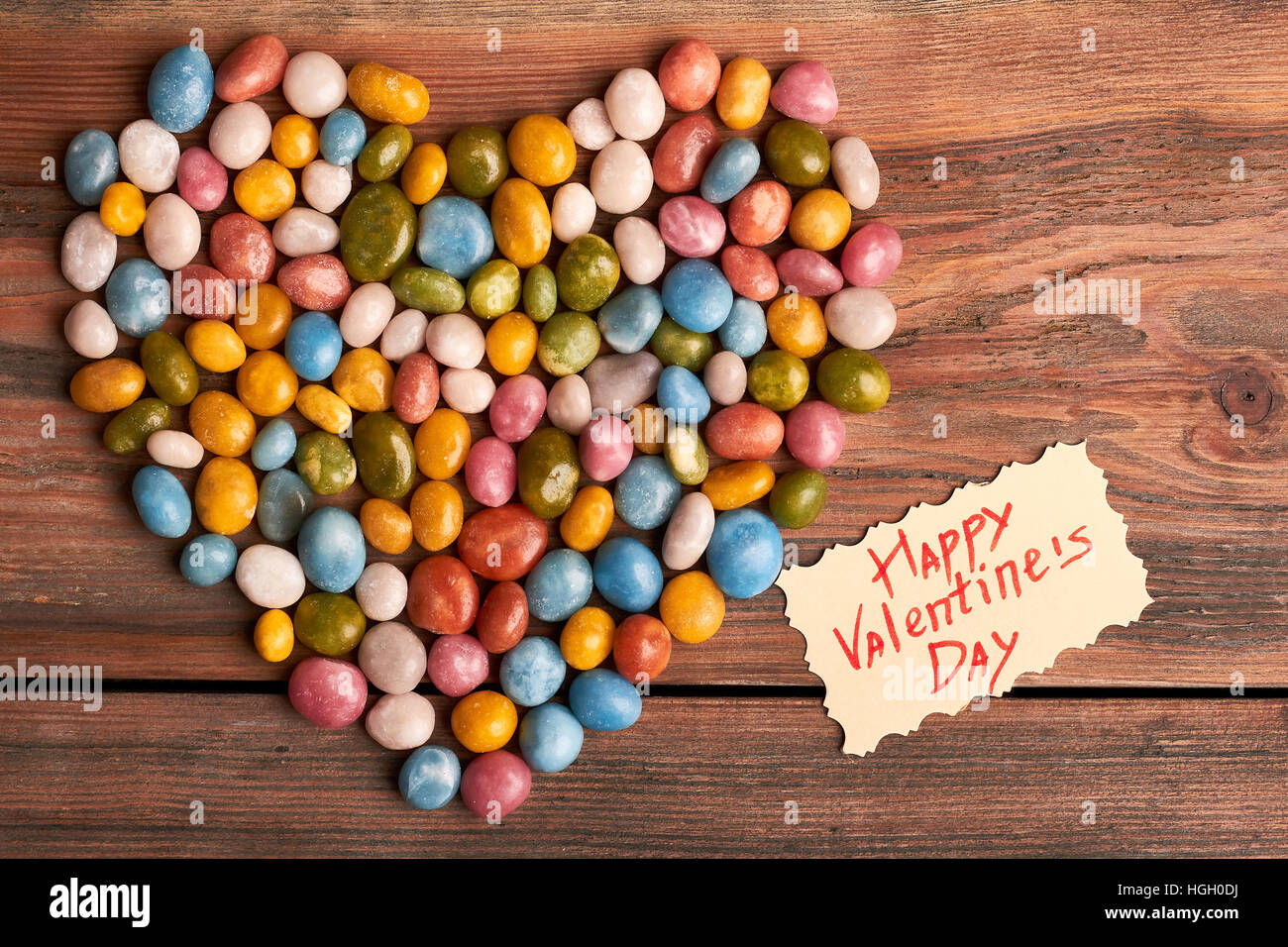 Bunten Süßigkeiten Herz und Karte. Stockfoto