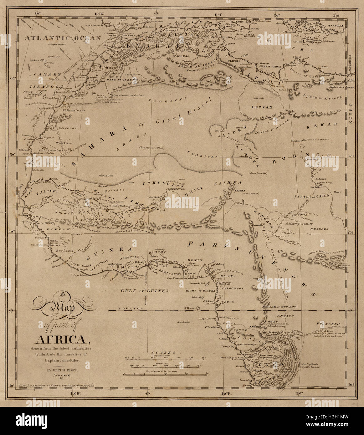 Karte von Afrika 1816 Stockfoto