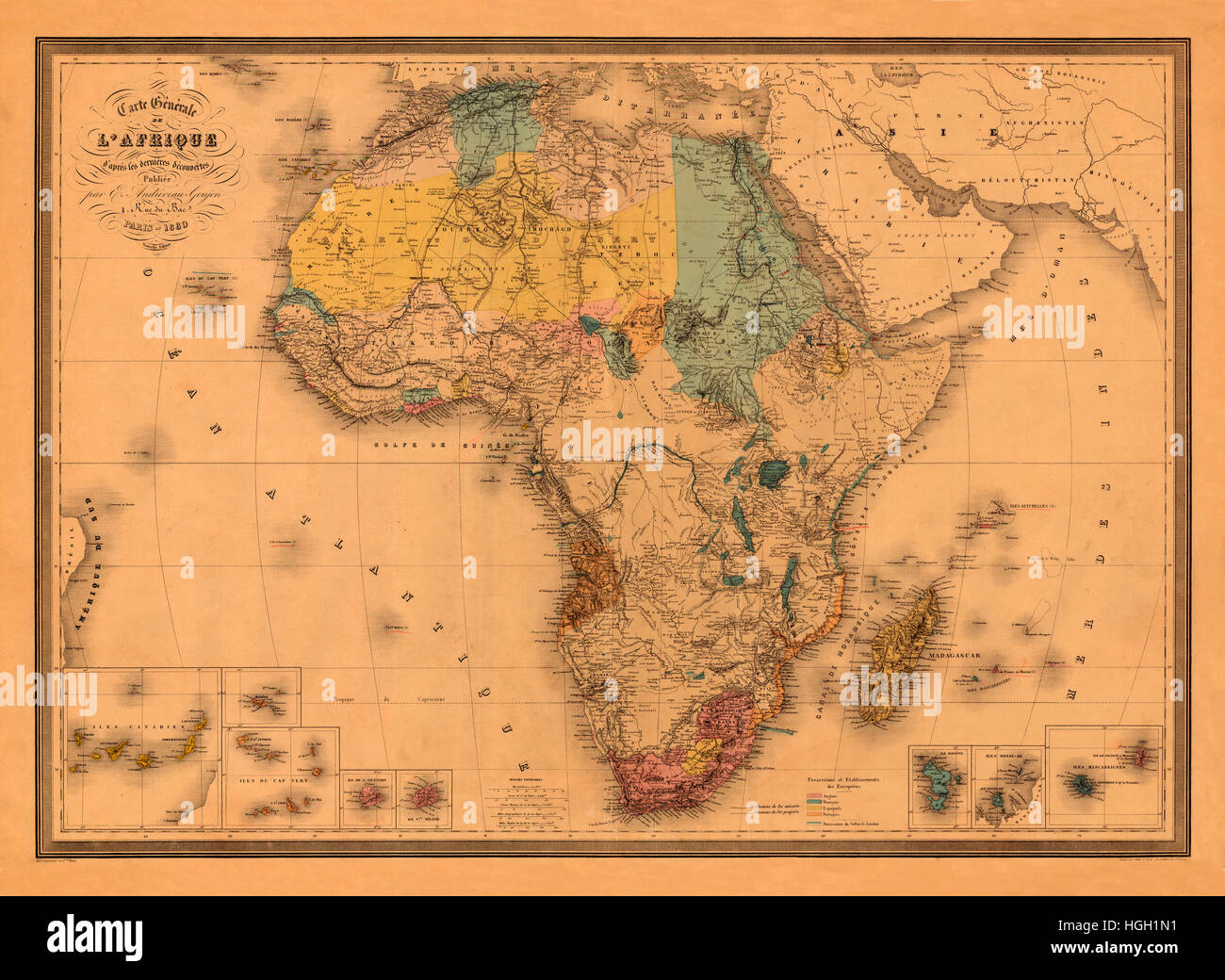 Karte von Afrika 1880 Stockfoto