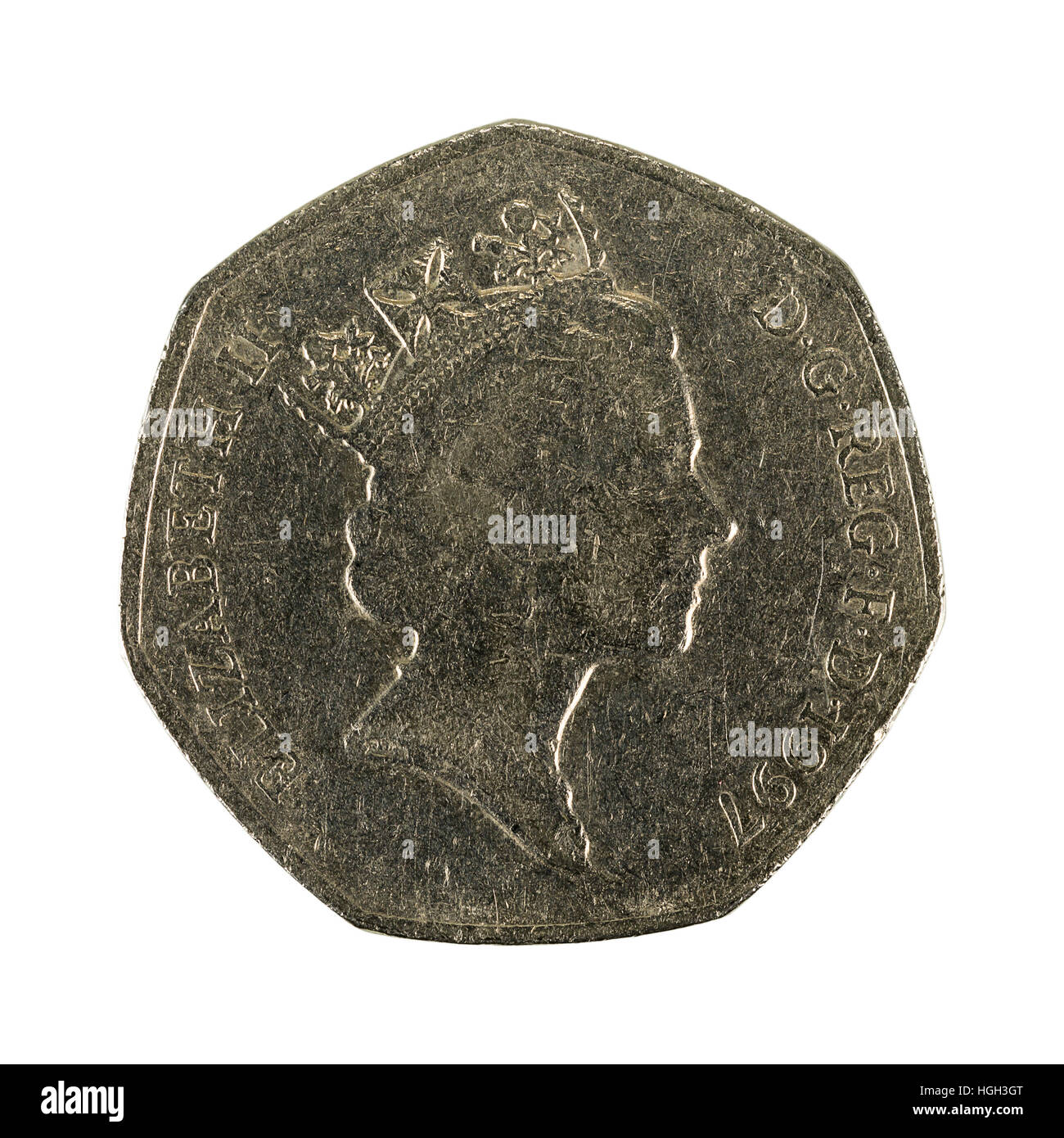 Britische fünfzig Pence Münze, 1997 Stockfoto