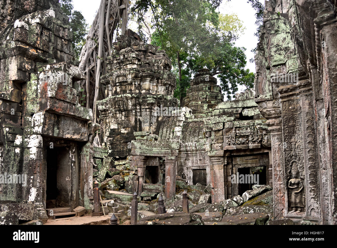 Ta Prohm Kambodscha im Bayon-Stil weitgehend im späten 12. und frühen 13. Jahrhundert erbaut und ursprünglich als Rajavihara. (Angkor Komplex verschiedene archäologische Hauptstädte Khmer Reich 9-15. Jahrhundert) Stockfoto