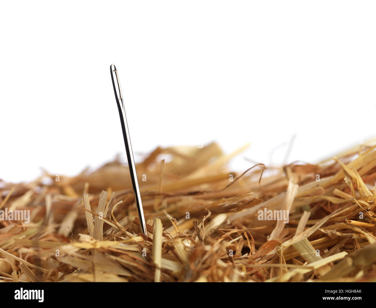 Makroaufnahme der Nadel in einem Heuhaufen Stockfoto
