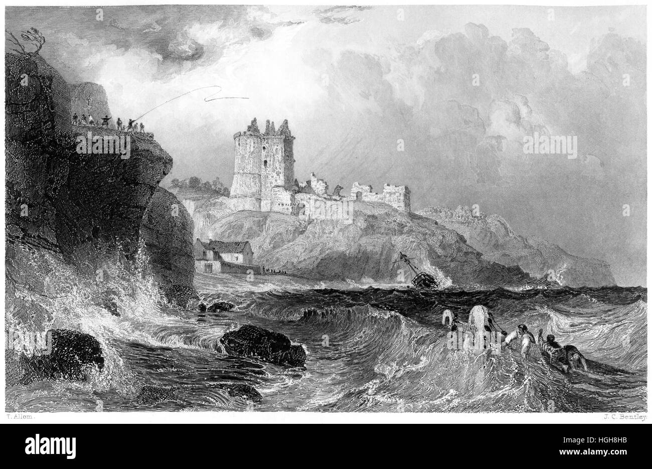 Eine Gravur von Ravenscraig Castle in der Nähe von Kirkcaldy, Fifeshire gescannt in hoher Auflösung aus einem Buch, das 1859 gedruckt wurde. Glaubte, dass es keine Urheberrechte gibt Stockfoto