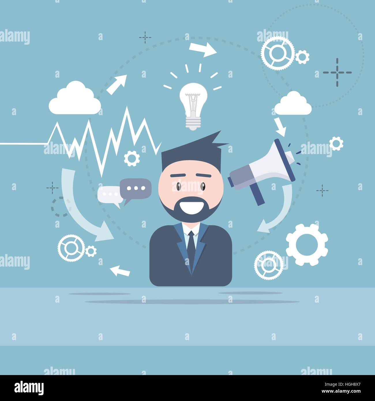 Geschäftsmann Megaphon digitales Marketing Business Mann Lautsprecher Stock Vektor