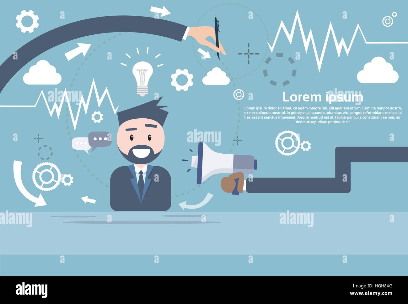 Geschäftsmann halten Megaphon digitales Marketing Business Mann Lautsprecher Stock Vektor