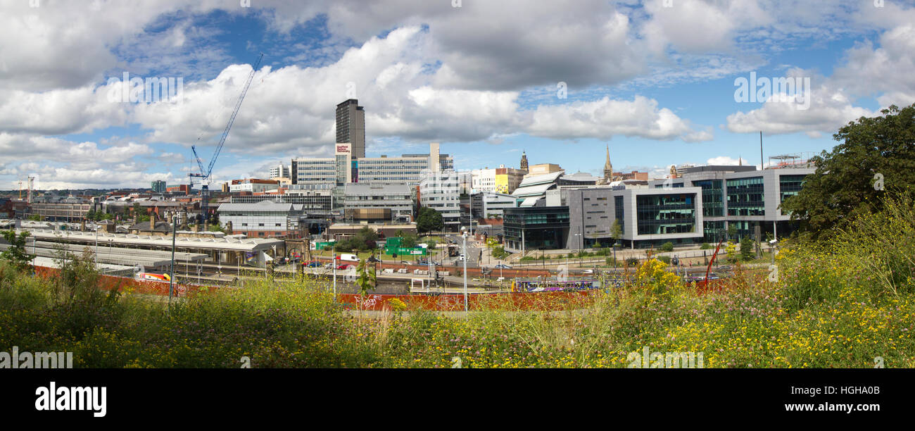 Panorama der Skyline der Stadtzentrum auf einer hellen Sommer Tag, Nordengland South Yorkshire, UK Sheffield Stockfoto