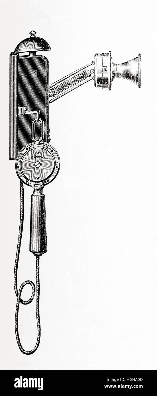 Eine Anfang des 20. Jahrhunderts batteriebetriebene Telefon.  Aus Meyers Lexikon veröffentlicht 1924. Stockfoto