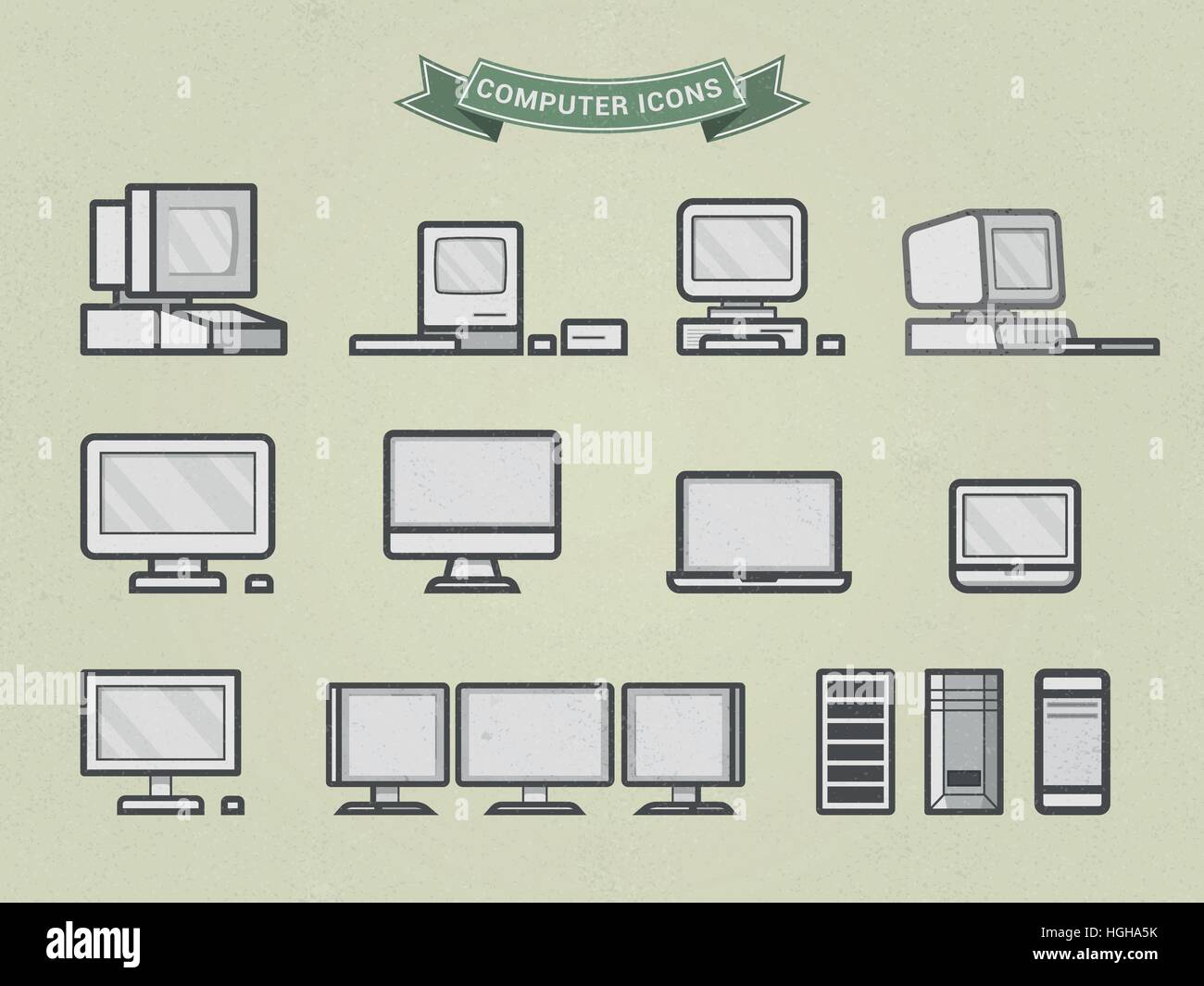 Vektor-flache Linie-Computer-icons Stock Vektor