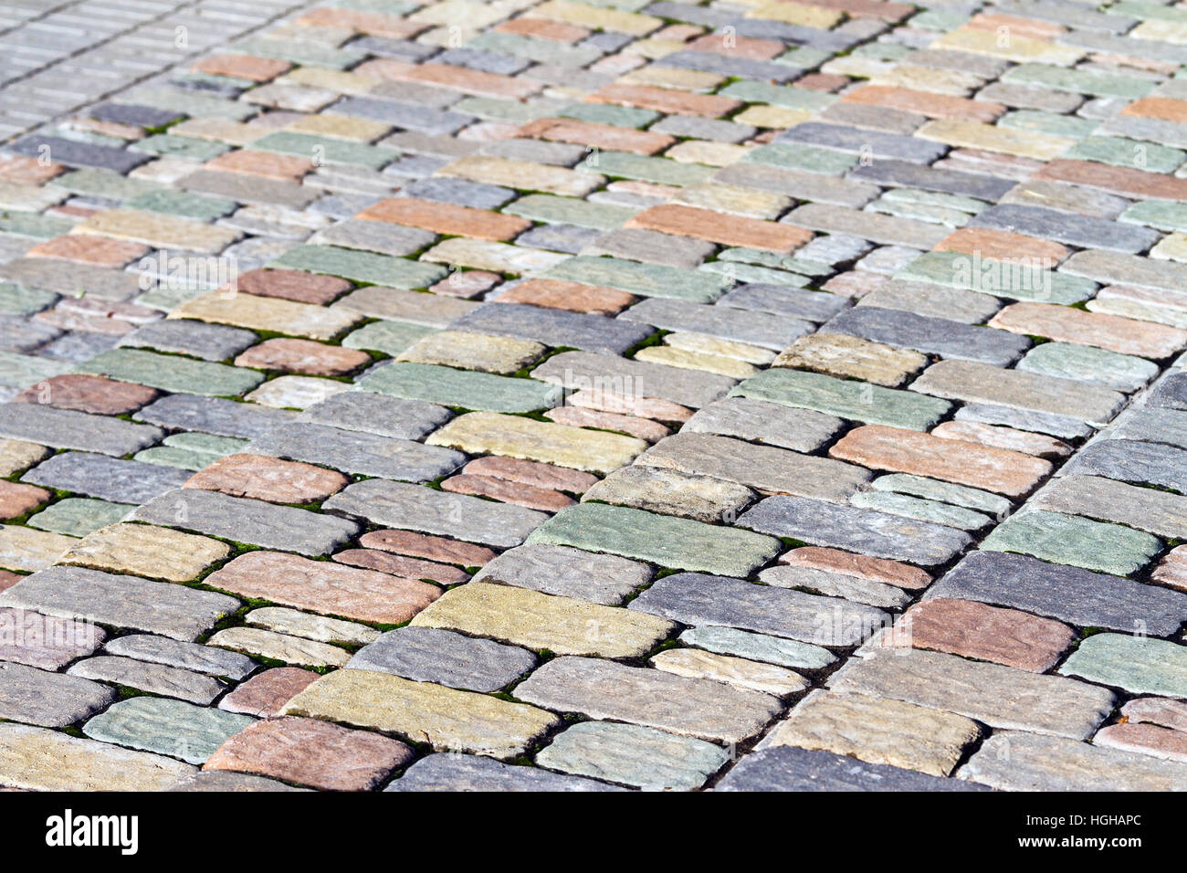 Verschiedenen farbigen Beton Ziegel Bürgersteig Textur Stockfoto
